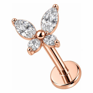 Labret Butterfly With Clear Stones Internally Threaded