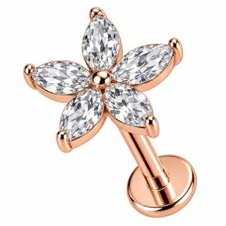 Labret Marquise Stone Flower Internally Threaded