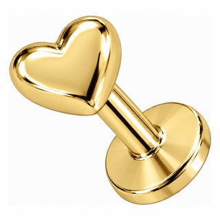 Silver 925 Labret Solid Puffy Heart Internally Threaded