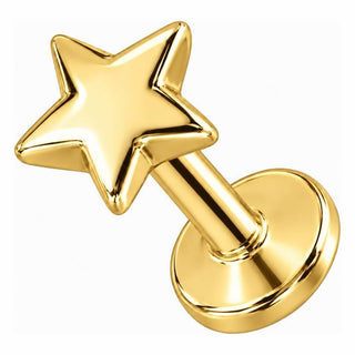 Silver 925 Labret Five Pointed Star Internally Threaded
