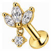 Silver 925 Labret Floral Fan With Drop Stone Internally Threaded