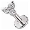 Silver 925 Labret Three Stone Cluster Internally Threaded