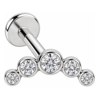 Silver 925 Labret Curved Five Stone Arc Internally Threaded