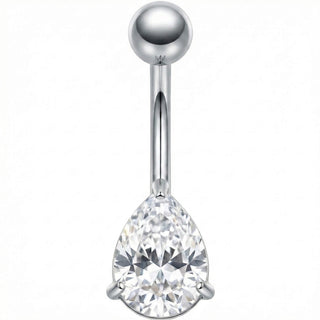 Titanium Belly Button Piercing Clear Teardrop Shaped Stone Internally Threaded