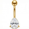 Titanium Belly Button Piercing Clear Teardrop Shaped Stone Internally Threaded