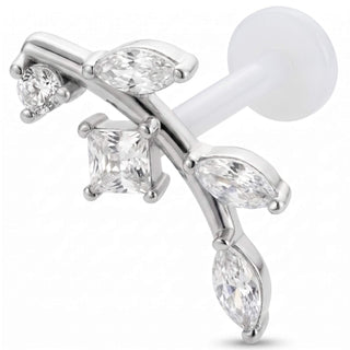 Titanium Labret Curved Vine With Stones Internally Threaded