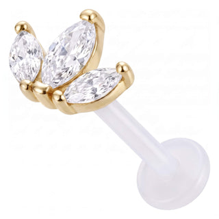 Titanium Labret Triple Marquise Stone Fan Internally Threaded