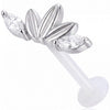 Titanium Labret Floral Fan With Clear Stones Internally Threaded