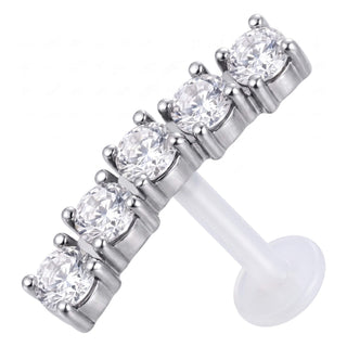 Titanium Labret Five Stone Row Internally Threaded