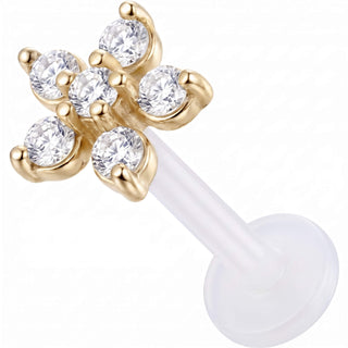 Titanium Labret Clear Stone Flower Internally Threaded