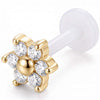 Titanium Labret Flower With Clear Stones Internally Threaded