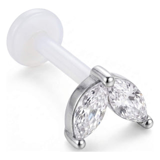 Titanium Labret Double Marquise Stone Leaf Internally Threaded