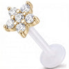 Titanium Labret Clear Stone Flower Internally Threaded