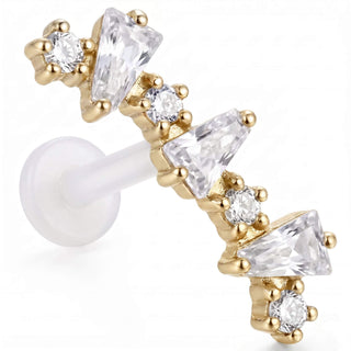 Titanium Labret Curved Alternating Stone Cluster Internally Threaded