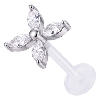 Titanium Labret Four Petal Stone Flower Internally Threaded