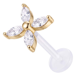 Titanium Labret Four Petal Stone Flower Internally Threaded