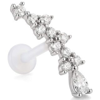 Titanium Labret Curved Stone Cluster With Teardrop Internally Threaded