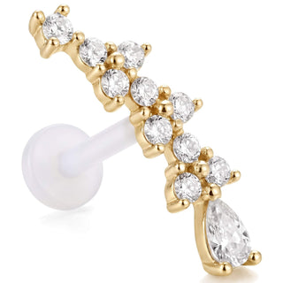 Titanium Labret Curved Stone Cluster With Teardrop Internally Threaded