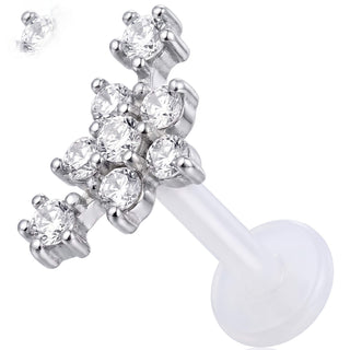 Titanium Labret Cross Stone Cluster Internally Threaded