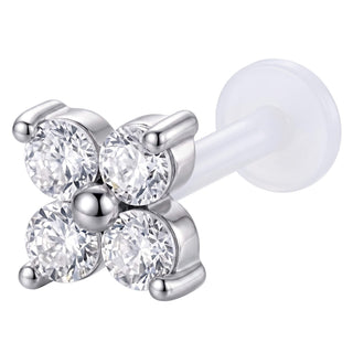 Titanium Labret Four Stone Flower Internally Threaded