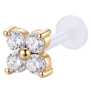 Titanium Labret Four Stone Flower Internally Threaded