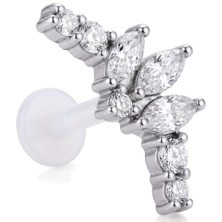 Titanium Labret Curved Marquise Stone Cluster Internally Threaded