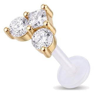 Titanium Labret Three Stone Cluster Internally Threaded