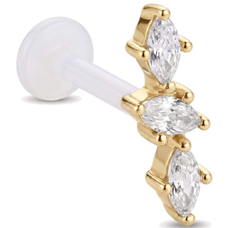 Titanium Labret Triple Marquise Stone Cluster Internally Threaded