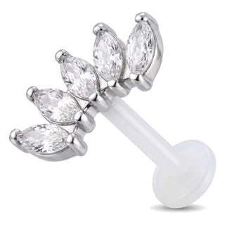 Titanium Labret Curved Marquise Stone Fan Internally Threaded