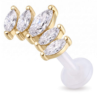 Titanium Labret Curved Marquise Stone Cluster Internally Threaded