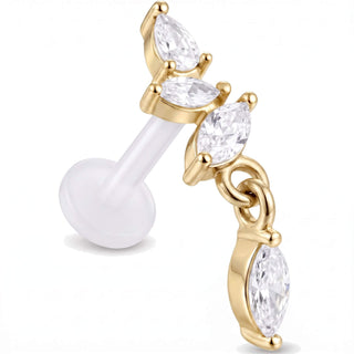 Titanium Labret Marquise Stone Cluster With Dangle Internally Threaded