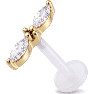 Titanium Labret Double Marquise Stones Internally Threaded