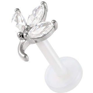 Titanium Labret Three Stone Leaf Branch Internally Threaded