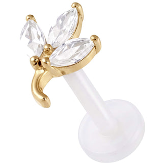 Titanium Labret Three Stone Leaf Branch Internally Threaded
