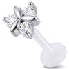 Titanium Labret Floral Three Stone Cluster Internally Threaded