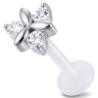 Titanium Labret Floral Three Stone Cluster Internally Threaded