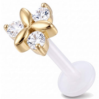 Titanium Labret Floral Three Stone Cluster Internally Threaded