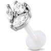 Titanium Labret Triple Stone Leaf Cluster Internally Threaded