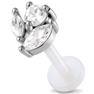 Titanium Labret Triple Stone Leaf Cluster Internally Threaded