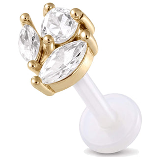 Titanium Labret Triple Stone Leaf Cluster Internally Threaded
