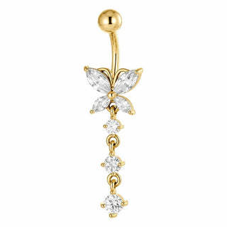 Belly Button Piercing Butterfly With Dangle Stones Internally Threaded