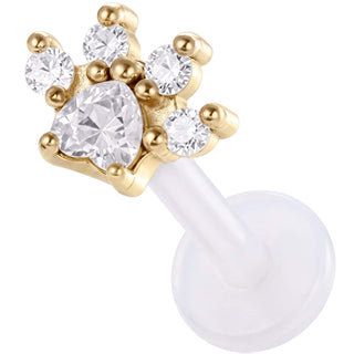 Titanium Labret Paw Print With Stones Internally Threaded