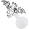 Titanium Labret Bat With Clear Stones Internally Threaded