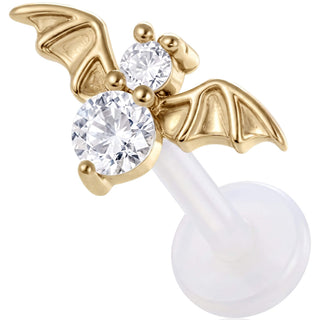 Titanium Labret Bat With Clear Stones Internally Threaded
