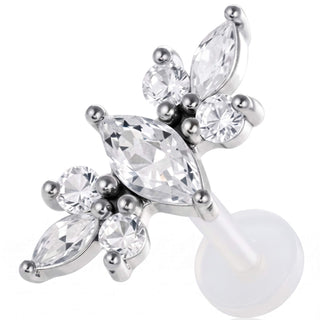 Titanium Labret Floral Marquise Stone Cluster Internally Threaded