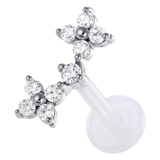 Titanium Labret Curved Flower Stone Cluster Internally Threaded