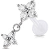 Titanium Labret Double Flower Stone Dangle Internally Threaded
