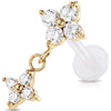 Titanium Labret Double Flower Stone Dangle Internally Threaded