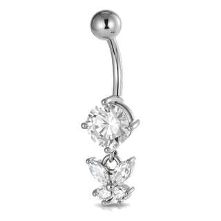 Belly Button Piercing Round Stone Butterfly Dangle Internally Threaded