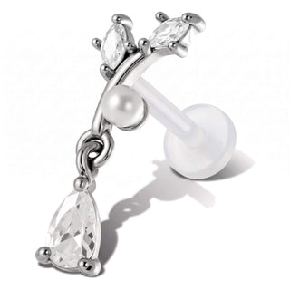 Titanium Labret Curved Cluster with Dangle Teardrop Internally Threaded
